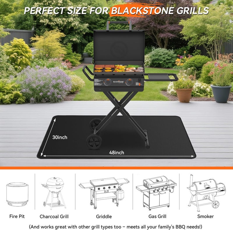 rumlick 48x30 inches Large Under Grill Mats for Blackstone, Double-Sided Fireproof Outdoor Grill Protective Mat, Oilproof Waterproof BBQ Fire Pit Fireplace Mat - Image 3